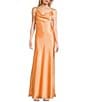 Morgan & Co. Sleeveless Long Spaghetti Strap Charmeuse Draped Front And X Back Long Dress, Color:Mango - Image 1