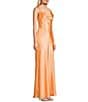 Morgan & Co. Sleeveless Long Spaghetti Strap Charmeuse Draped Front And X Back Long Dress, Color:Mango - Image 3