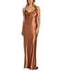 Color:Copper - Image 1 - Sleeveless Long Spaghetti Strap Charmeuse Draped Front And X Back Long Dress