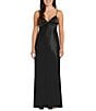 Morgan & Co. Sleeveless Spaghetti Strap Satin Rhinestone Trim Dress, Color:Black - Image 1