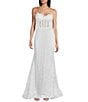 Morgan & Co. Strapless Glitter Illusion Lace Corset Long Dress, Color:White - Image 1