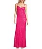 Color:Neon Pink - Image 1 - Sweetheart Neckline Sequin Corset Bodice Strappy Back Trumpet Skirt Long Dress