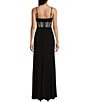 Color:Black - Image 2 - Sweetheart Rhinestone Trim Mesh Corset Bodice Ruched Side Slit Long Dress
