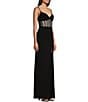 Color:Black - Image 3 - Sweetheart Rhinestone Trim Mesh Corset Bodice Ruched Side Slit Long Dress