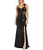 Color:Black - Image 1 - Sweetheart Sleeveless Long Slim Sequin Long Dress