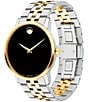 Movado Men's Museum Classic Black Dial Link Two Tone Bracelet Watch, Color:Two-Tone - Image 2