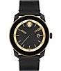 Color:Black - Image 1 - Bold Men's TR90 Quartz Analog Gold Tone Black Leather Strap Watch