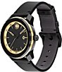 Color:Black - Image 2 - Bold Men's TR90 Quartz Analog Gold Tone Black Leather Strap Watch