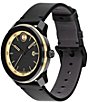 Movado Bold Men's TR90 Quartz Mechanical Automatic Black Leather Strap Watch, Color:Black/Gold - Image 2