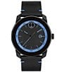 Color:Black - Image 1 - Bold Men's TR90 Quartz Analog Blue Detail Black Leather Strap Watch