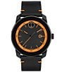 Color:Black - Image 1 - Movado Bold Men's TR90 Quartz Analog Orange Detail Black Leather Strap Watch