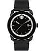 Color:Black - Image 1 - Bold Men's TR90 Quartz Analog Silver Detail Black Leather Strap Watch
