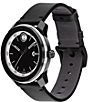 Color:Black - Image 2 - Bold Men's TR90 Quartz Analog Silver Detail Black Leather Strap Watch