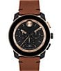 Color:Cognac - Image 1 - Bold Men's TR90 Quartz Chronograph Cognac Leather Strap Watch