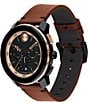 Color:Cognac - Image 2 - Bold Men's TR90 Quartz Chronograph Cognac Leather Strap Watch