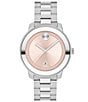 Color:Silver - Image 1 - Bold Women's Pink Quartz Analog Stainless Steel Bracelet Watch