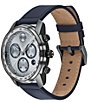 Color:Navy - Image 2 - Men's Bold Quartz Chronograph Navy Leather Strap Watch