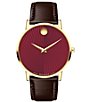 Color:Brown - Image 1 - Men's Museum Classic Quartz Analog Bordeaux Dial Brown Leather Strap Watch