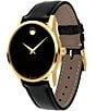 Movado Museum Classic Black and Gold Calfskin Strap Analog Watch, Color:Black - Image 2