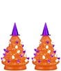 Mr. Halloween LED Lighted 5.4#double; Ceramic Witch Hat Topper Mini Tree, Set of 2 - Image 1