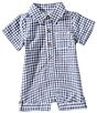Mud Pie Baby Boy Short Sleeve Polo Collar Button Front Gingham Shortall - Image 1