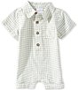 Mud Pie Baby Boy Short Sleeve Polo Collar Button Front Gingham Shortall - Image 2