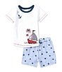 Color:Multi - Image 1 - Baby Boys 12-18 Months Short Sleeve Embroidered Fireworks Sailboat-Applique T-Shirt & Star Embroidered Shorts Set