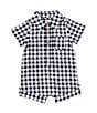 Color:Blue - Image 1 - Baby Boys 3-12 Months Short-Sleeve Gingham-Checked Shortall