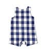 Color:Blue - Image 2 - Baby Boys Newborn-18 Months Sleeveless Checked Tractor-Applique Shortall