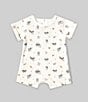 Color:White - Image 1 - Baby Boys Newborn-9 Months Short-Sleeve Farm-Animal-Printed Waffle-Weave Shortall