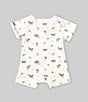 Color:White - Image 2 - Baby Boys Newborn-9 Months Short-Sleeve Farm-Animal-Printed Waffle-Weave Shortall