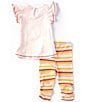 Color:Pink Multi - Image 2 - Baby Girls 12-18 Months Flutter-Sleeve 1st Birthday Applique Tunic & Striped Ruched Hem Leggings Set