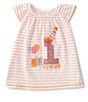 Color:Pink - Image 1 - Baby Girls 12-18 Months Pom Flutter-Sleeve 1st Birthday Striped Tunic Top