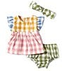 Color:Multi - Image 1 - Baby Girls 3-12 Months Flutter-Sleeve Gingham-Checked Pinafore Top & Bloomer and Headband Set