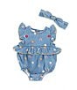 Color:Denim Multi - Image 1 - Baby Girls 3-12 Months Flutter Sleeve Rainbow Flower Embroidered Bubble Romper