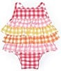 Color:Pink - Image 1 - Baby Girls 3-12 Months Mixed-Media Gingham-Printed One-Piece Swimsuit