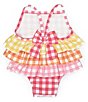 Color:Pink - Image 2 - Baby Girls 3-12 Months Mixed-Media Gingham-Printed One-Piece Swimsuit