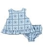 Color:Blue - Image 1 - Baby Girls 3-12 Months Sleeveless Embroidered Pattern Pinafore Dress