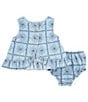 Color:Blue - Image 2 - Baby Girls 3-12 Months Sleeveless Embroidered Pattern Pinafore Dress