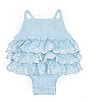 Color:Blue - Image 1 - Baby Girls 3-12 Months Striped Eyelet-Trimmed Seersucker One-Piece Swimsuit