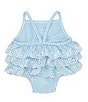 Color:Blue - Image 2 - Baby Girls 3-12 Months Striped Eyelet-Trimmed Seersucker One-Piece Swimsuit