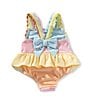 Mud Pie Baby Girls Color Block Seersucker Swimsuit, Color:Blue - Image 2