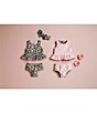 Color:Brown Leopard/Pink Stripe - Image 4 - Baby Girls 3-18 Months Leopard to Stripe Reversible Two-Piece Peplum Swimsuit & Bow Headband Set