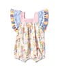 Color:Multi Floral - Image 1 - Baby Girls Newborn-12 Months Flutter Sleeve Floral Bunny Print Romper