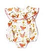 Color:Pink - Image 2 - Baby Girls Newborn-9 Months Flutter-Sleeve Floral/Chicken-Printed Bubble Romper