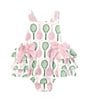 Color:Pink - Image 1 - Baby Girls Newborn-9 Months Sleeveless Seersucker Tennis-Themed Ruffled-Seat Bodysuit