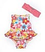 Color:Pink - Image 1 - Baby/Little Girls 3 Months-5T Reversible Tankini & Hipster Bottom 2-Piece Swimsuit