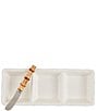 Mud Pie Bamboo Triple Tidbit Dish with Spreader, Color:White - Image 1