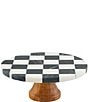 Color:Black/Check - Image 1 - Bistro Checkered Marble Pedestal Cake Plate