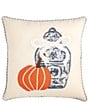 Mud Pie Harvest Collection Pumpkin Ginger Jar Embroidered Square Applique Pillow - Image 1
